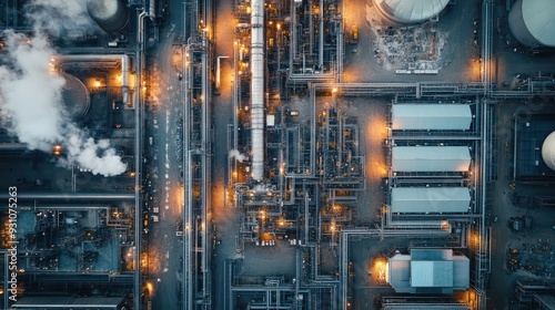 Aerial view of a large manufacturing complex with interconnected buildings and machinery.