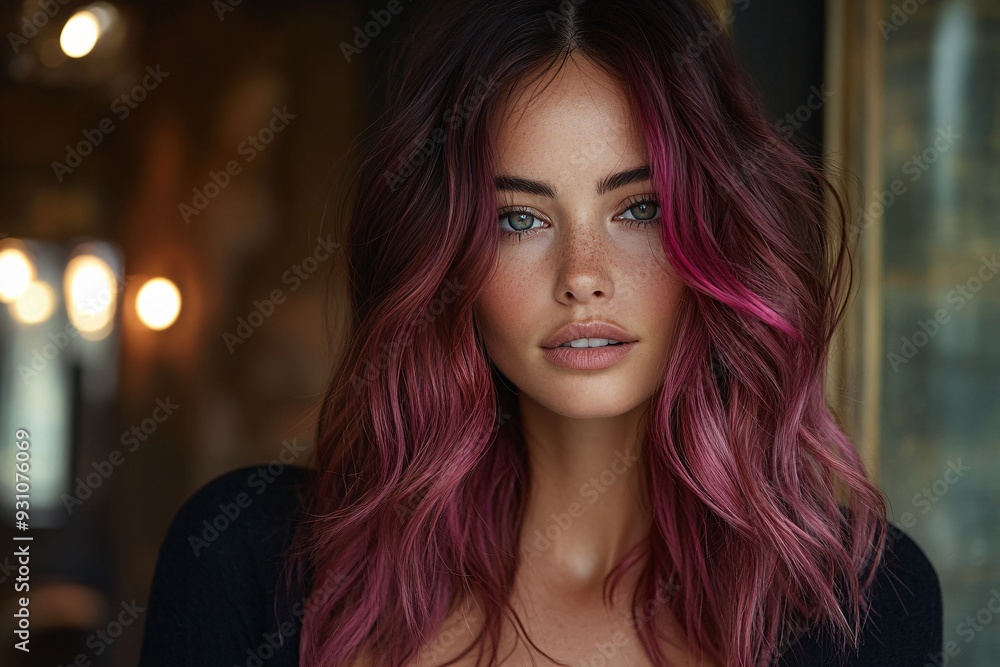 Captivating portrait of a woman with deep magenta hair Captivating portrait of a woman with deep magenta hair