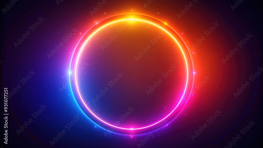 Abstract neon circle with red orange and purple glowing border on dark background. Colorful light effect, neon, circle Abstract neon circle with red orange and purple glowing border on dark background. Colorful light effect, neon, circle