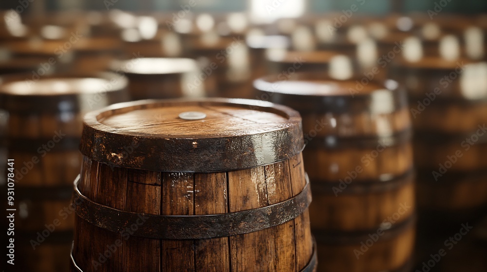 Close-up of a Wooden Barrel in a Barrel Room Close-up of a Wooden Barrel in a Barrel Room