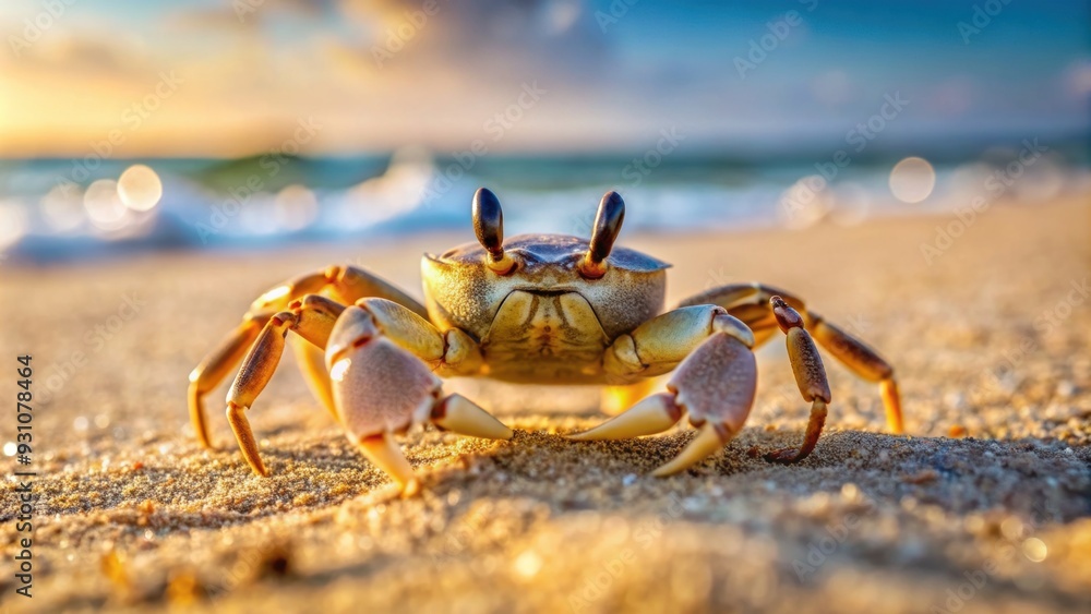Close up of a crab on sandy beach , crustacean, marine life, sea creature, close-up, shell, claws, ocean, wildlife Close up of a crab on sandy beach , crustacean, marine life, sea creature, close-up, shell, claws, ocean, wildlife