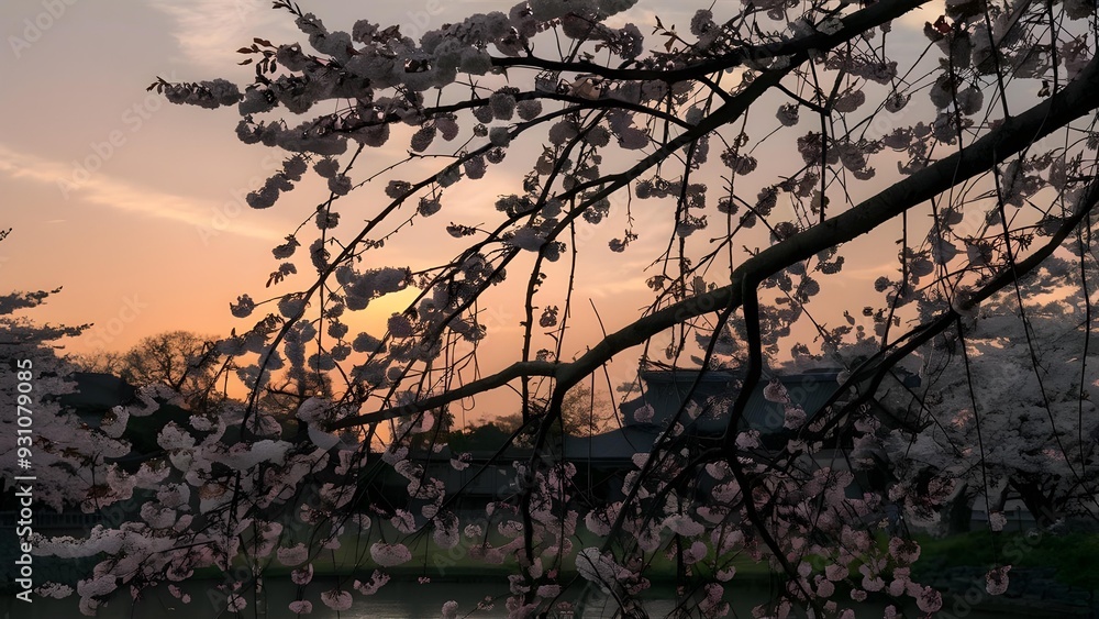 Cherry blossom tree in morning in japan Cherry blossom tree in morning in japan