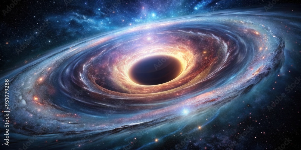 A stunning image of a swirling galaxy with a massive black hole at its center , galaxies, space, stars, universe A stunning image of a swirling galaxy with a massive black hole at its center , galaxies, space, stars, universe