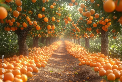 Tangerine grove with trees laden with ripe tangeri 006 tree, orange, fruit, citrus, food, ripe, agriculture, oranges, branch, leaf, plant, nature, garden, orchard, tangerine, healthy, farm, fresh, man