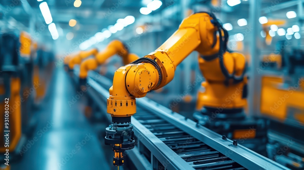 Automated robotic arm painting products in a factory, highlighting the consistency and efficiency of automation in manufacturing. Automated robotic arm painting products in a factory, highlighting the consistency and efficiency of automation in manufacturing.
