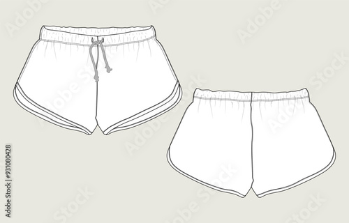  Shorts Pant technical drawing fashion flat sketch vector illustration template for Newborn