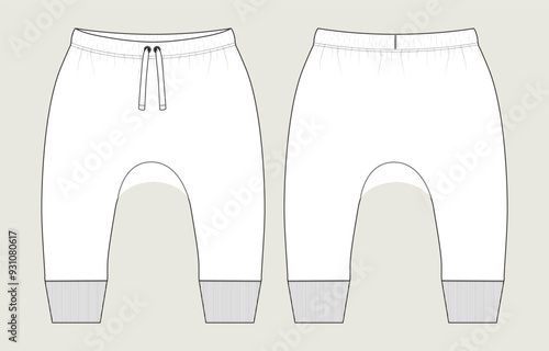 Sweatpants Technical drawing fashion flat sketch vector illustration template for kids