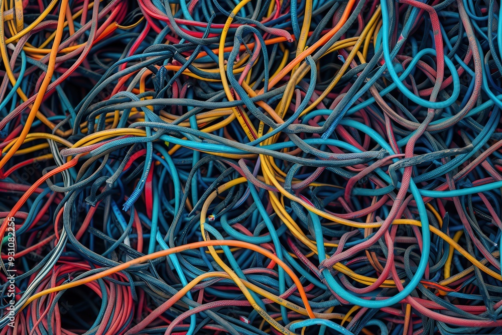 Cords Background. Abstract Electric Networking Lines Tangled in an Electricity Mess Cords Background. Abstract Electric Networking Lines Tangled in an Electricity Mess