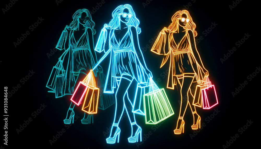 woman shopping glamorous chic stylish neon lines lights fashion elegant luxury therapy woman shopping glamorous chic stylish neon lines lights fashion elegant luxury therapy