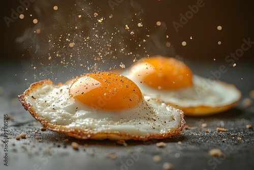 Perfectly cooked sunnysideup eggs flipping in the 046 egg, food, breakfast, fried, yolk, white, meal, eggs, cooking, yellow, plate, isolated, cholesterol, pan, heart, cooked, protein, chicken, toast