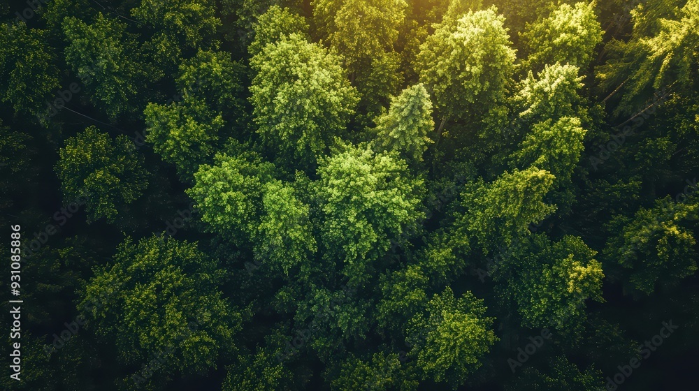 Obraz premium Green Forest Canopy Wallpaper. An overhead view of a dense green forest canopy.