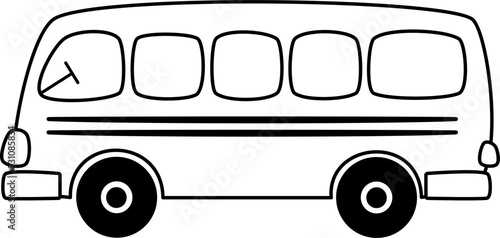 Cute school bus transportation doodle line art for kids coloring page
