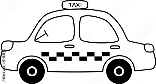 Cute taxi transportation doodle line art for kids coloring page