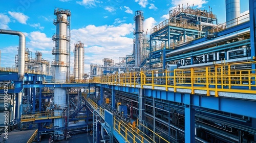 Wallpaper Mural Industrial plant with towering distillation columns and pipelines, showcasing large-scale chemical production. Torontodigital.ca