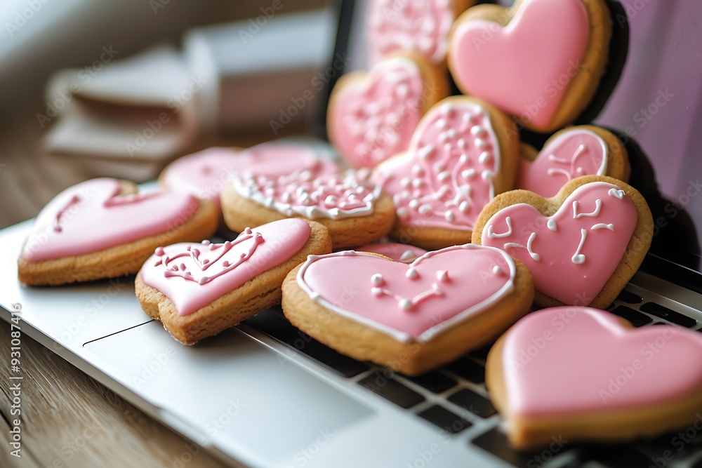 Heart shaped cookies icing for Valentine's day delicious homemade natural pastry, baking with love for Valentine's day, love concept Heart shaped cookies icing for Valentine's day delicious homemade natural pastry, baking with love for Valentine's day, love concept