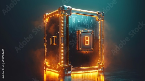 3D safe with floating digital locks, representing secure financial management