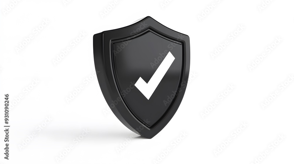 cartoon 3d Icon safety shield check mark perspective . black symbol security safety icon. Checkmark in minimalistic style. 3d vector illustration. white background cartoon 3d Icon safety shield check mark perspective . black symbol security safety icon. Checkmark in minimalistic style. 3d vector illustration. white background