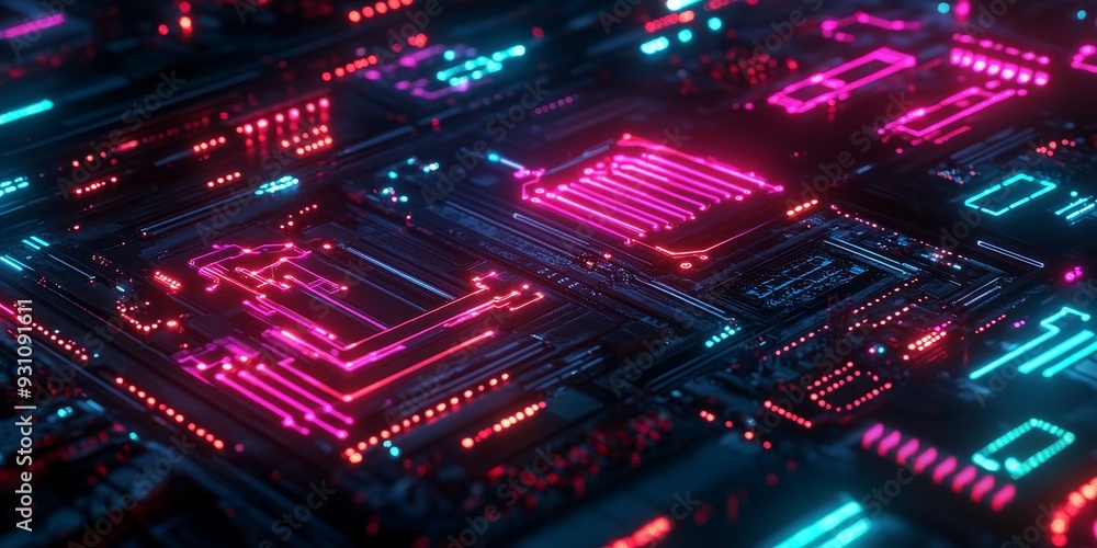 A detailed view of machine learning algorithms visualized as neon-lit data patterns, set in a futuristic, cyberpunk environment A detailed view of machine learning algorithms visualized as neon-lit data patterns, set in a futuristic, cyberpunk environment