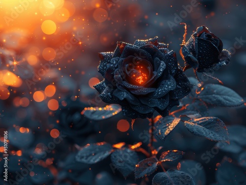 Mystical Dark Fairy Lights and Black Roses photo