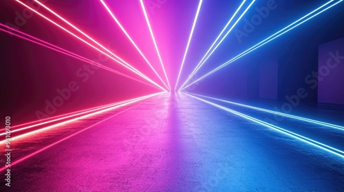 Surreal Pink and Blue Laser Light Corridor Abstract Background