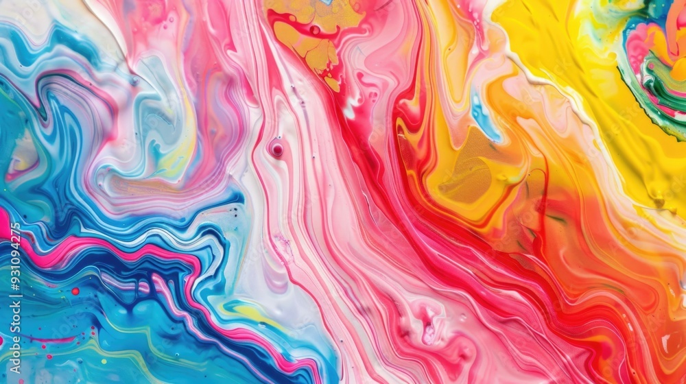 Obraz premium Abstract marbled acrylic paint ink with colorful background and bold wave textures.