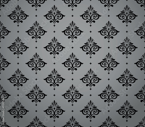 Floral pattern. Vintage wallpaper in the Baroque style. Seamless vector background. Gray and black ornament for fabric, wallpaper, packaging. Ornate Damask flower ornament