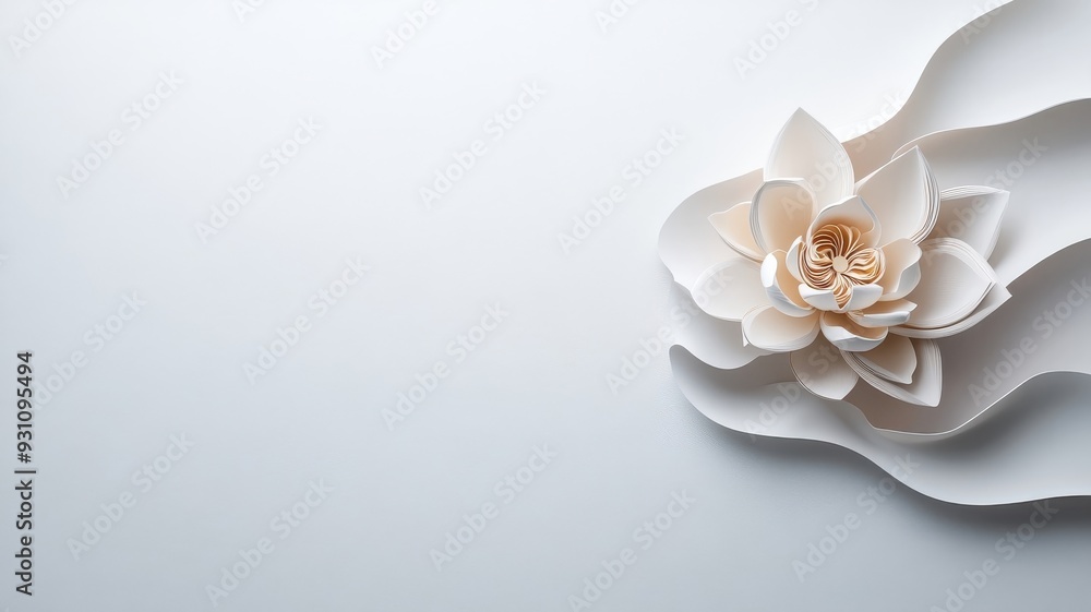 Single stylized lotus flower made from paper strips on neutral background. Single stylized lotus flower made from paper strips on neutral background.