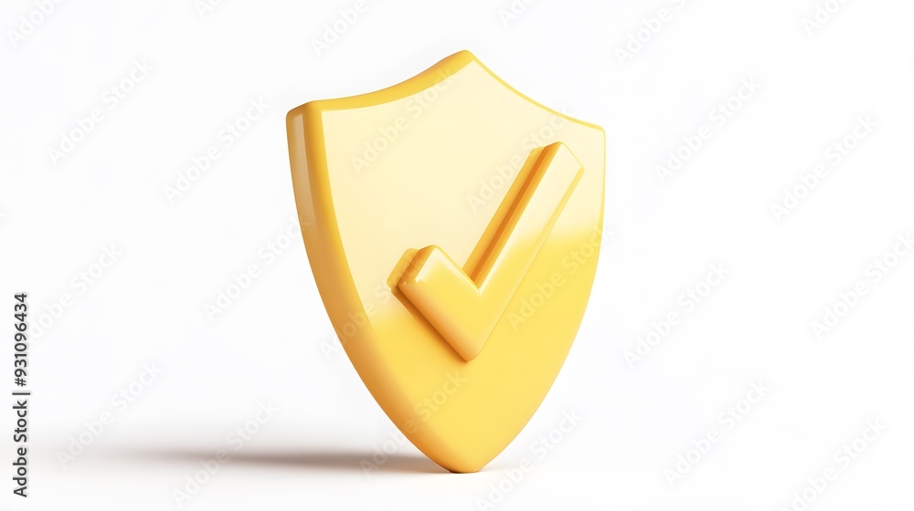 cartoon 3d Icon safety shield check mark perspective . yellow symbol security safety icon. Checkmark in minimalistic style. 3d vector illustration. white background cartoon 3d Icon safety shield check mark perspective . yellow symbol security safety icon. Checkmark in minimalistic style. 3d vector illustration. white background
