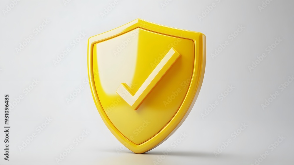 cartoon 3d Icon safety shield check mark perspective . yellow symbol security safety icon. Checkmark in minimalistic style. 3d vector illustration. white background cartoon 3d Icon safety shield check mark perspective . yellow symbol security safety icon. Checkmark in minimalistic style. 3d vector illustration. white background