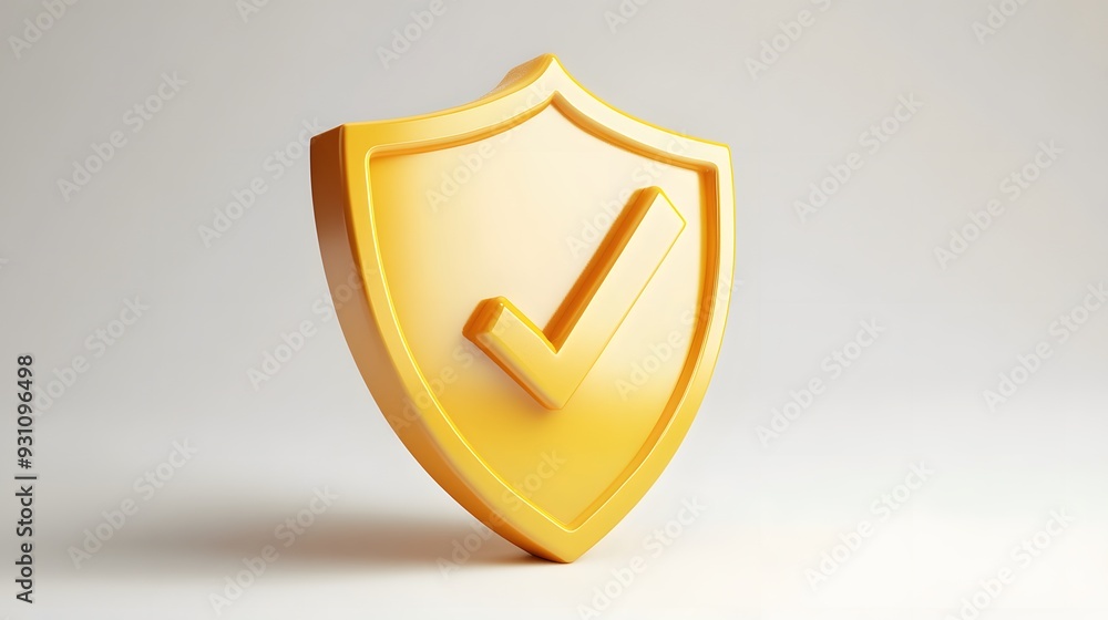 cartoon 3d Icon safety shield check mark perspective . yellow symbol security safety icon. Checkmark in minimalistic style. 3d vector illustration. white background cartoon 3d Icon safety shield check mark perspective . yellow symbol security safety icon. Checkmark in minimalistic style. 3d vector illustration. white background