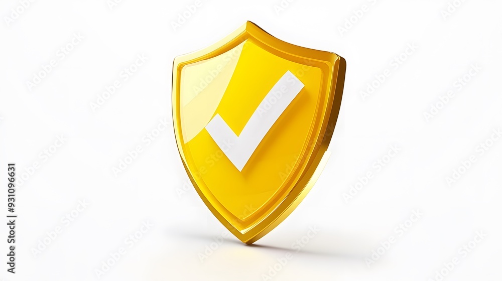 cartoon 3d Icon safety shield check mark perspective . yellow symbol security safety icon. Checkmark in minimalistic style. 3d vector illustration. white background cartoon 3d Icon safety shield check mark perspective . yellow symbol security safety icon. Checkmark in minimalistic style. 3d vector illustration. white background