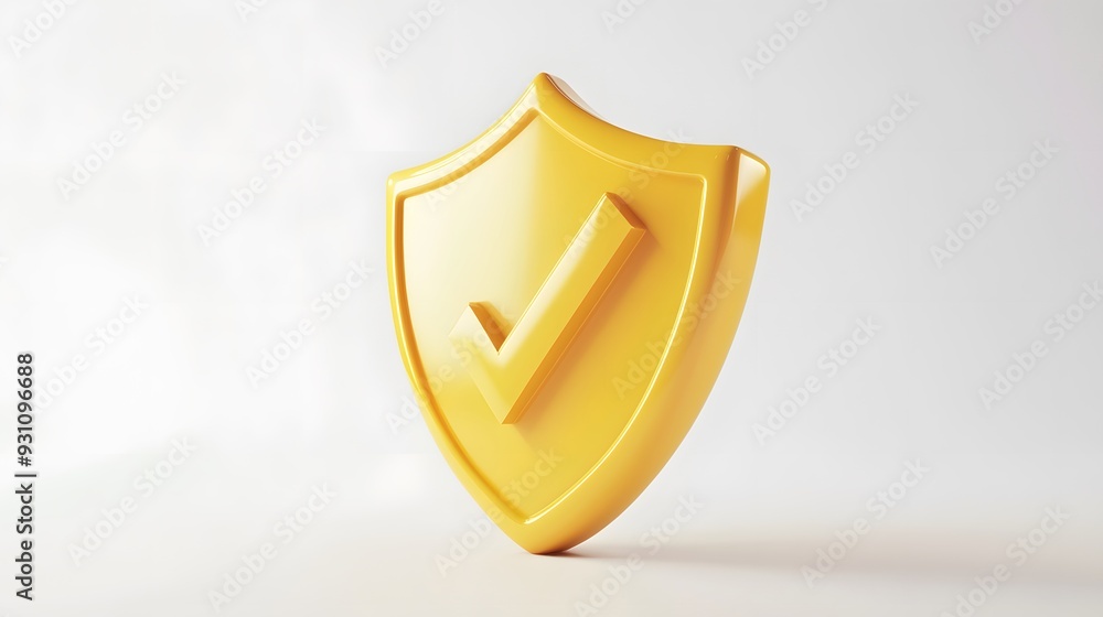 cartoon 3d Icon safety shield check mark perspective . yellow symbol security safety icon. Checkmark in minimalistic style. 3d vector illustration. white background cartoon 3d Icon safety shield check mark perspective . yellow symbol security safety icon. Checkmark in minimalistic style. 3d vector illustration. white background