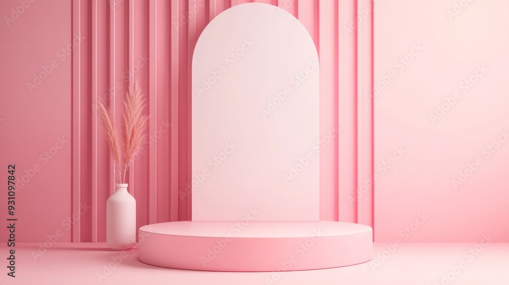 Elegant Luxury White Podium on Pink Backdrop for Product Display with Text Space - 3D Illustration Elegant Luxury White Podium on Pink Backdrop for Product Display with Text Space - 3D Illustration