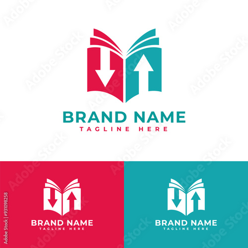 up and down arrow finance books education or community trading trader also library or books store Symbol icon flat logo stock vector design