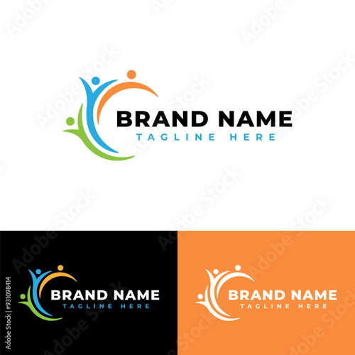 Abstract happy three people or teamwork worked together Symbol icon flat logo stock vector design