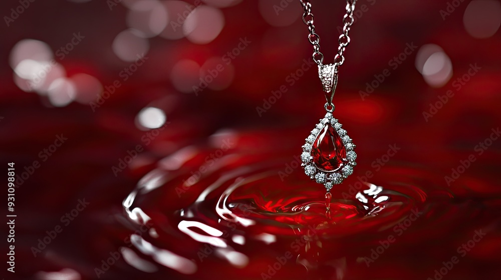 A red and white pendant gently drifting on red liquid, evoking a sense of calm and beauty. A red and white pendant gently drifting on red liquid, evoking a sense of calm and beauty.