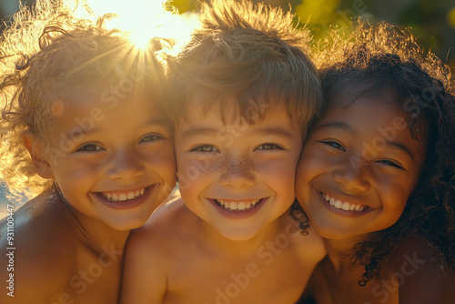 Wallpaper Mural A group of children are playing happily in the sun. Children of different skin colors and nationalities are suitable for education and peace, showing strong tolerance. Torontodigital.ca