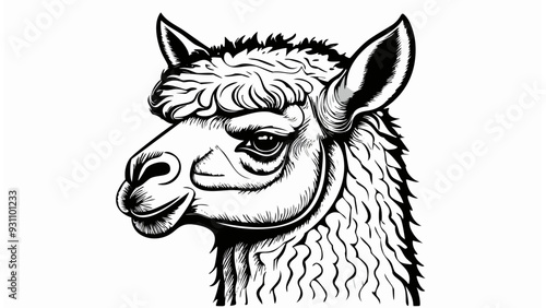 Alpaca Head Sketch Style - Animal Face Portrait Mammal Fur
