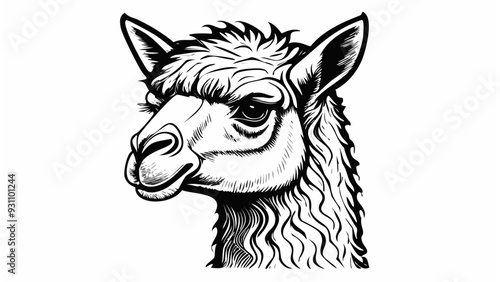 Alpaca Head Sketch Style - Animal Face Portrait Mammal Fur
