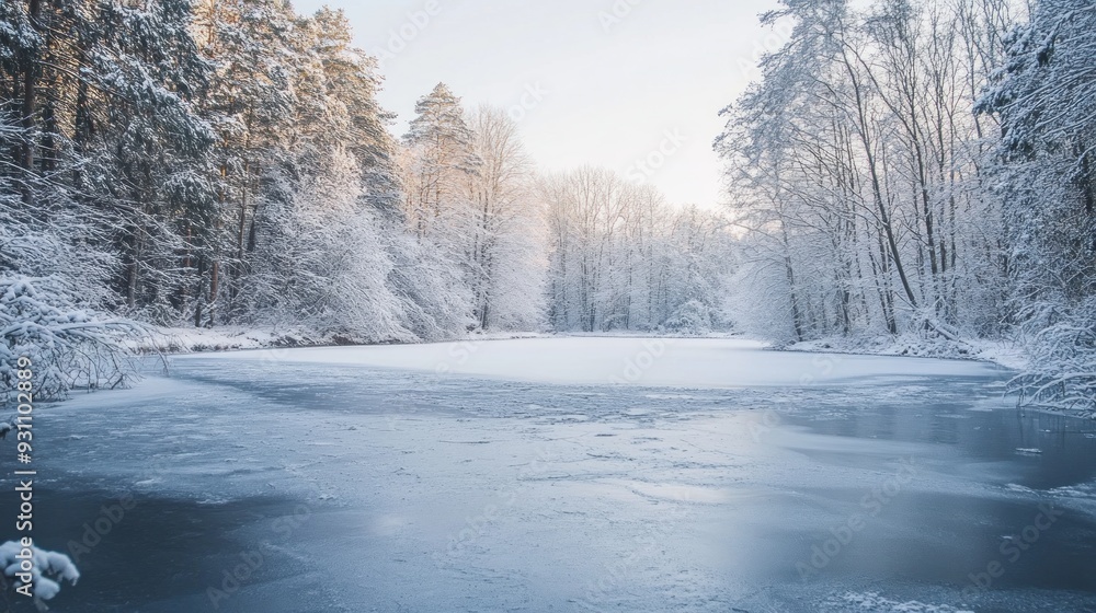 Frozen Lake in a Snowy Forest Frozen Lake in a Snowy Forest