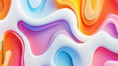 Fluid organic shapes and soft curves in vibrant colors, forming an abstract pattern on a seamless light background2