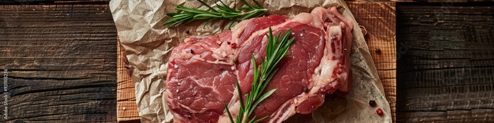 Pork shoulder on a wooden cutting board lined with parchment paper Pork shoulder on a wooden cutting board lined with parchment paper