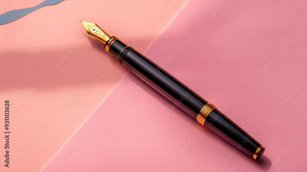 Luxurious fountain pen on rich paper, with dramatic lightning casting colorful shadows, stationery design, color lighting Luxurious fountain pen on rich paper, with dramatic lightning casting colorful shadows, stationery design, color lighting