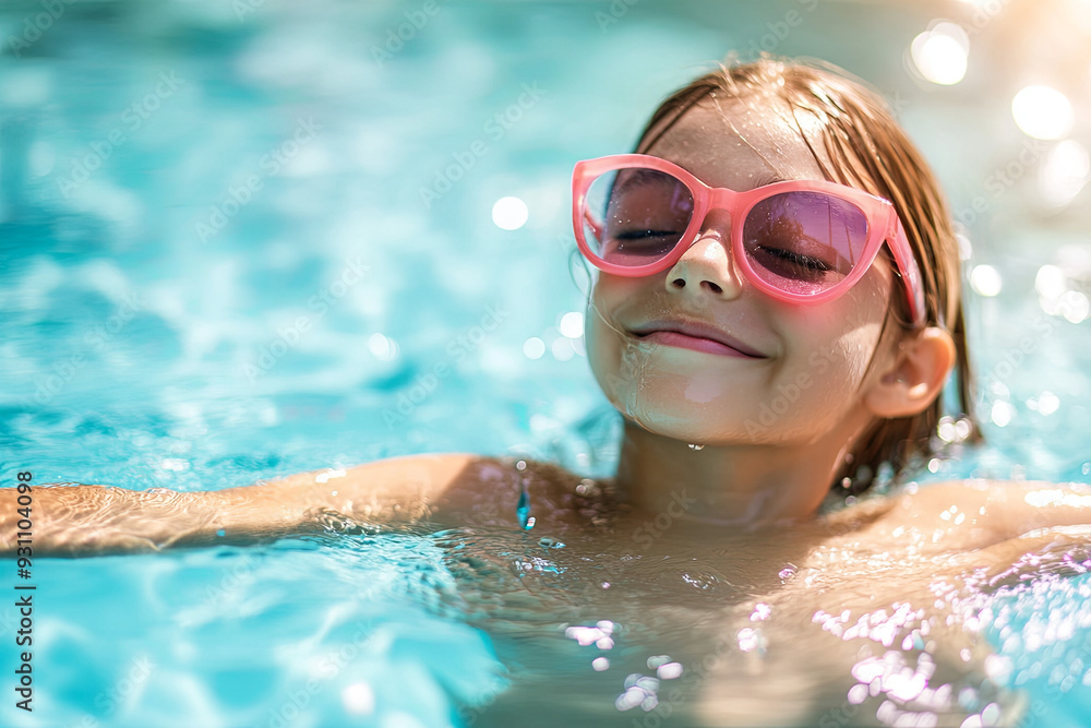 Naklejka premium Girl enjoying poolside during summer vacation