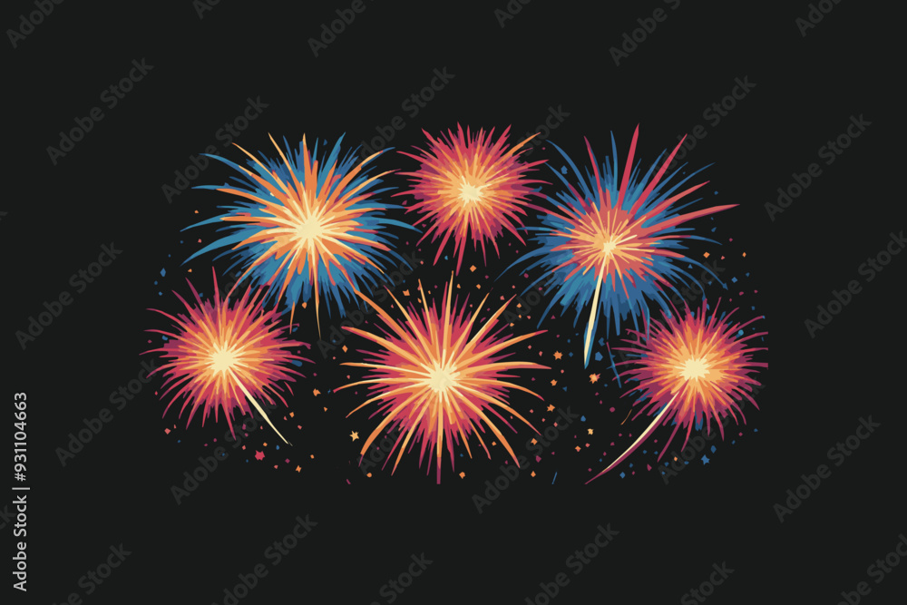Fototapeta premium vector brightly colorful fireworks on the dark background 