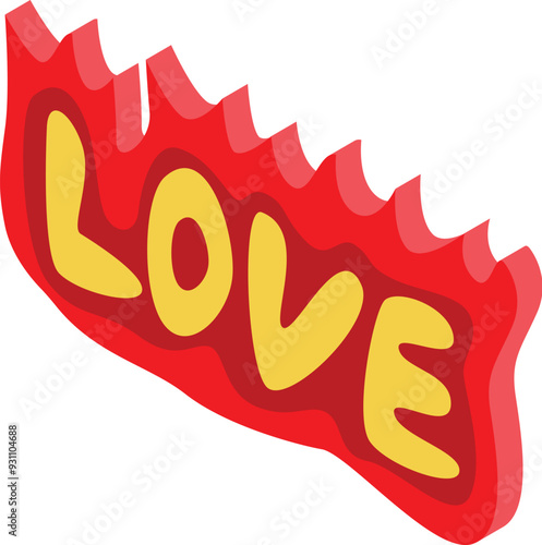 The word love is engulfed in vibrant red flames, symbolizing the intense and passionate nature of romantic love