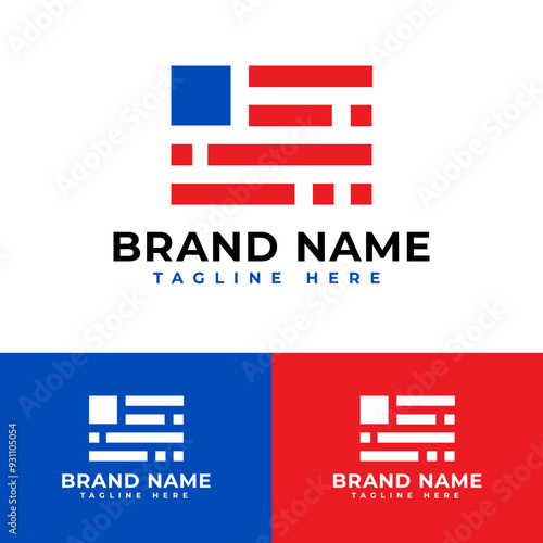 Valokuva USA flag with binary code or morse code symbol icon flat logo stock vector desig