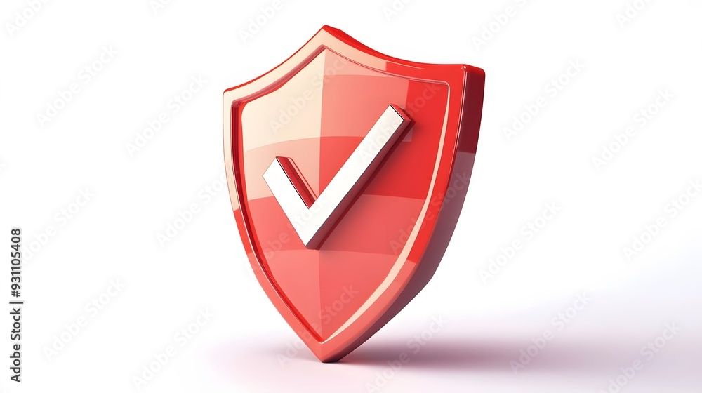 cartoon 3d Icon safety shield check mark perspective . red symbol security safety icon. Checkmark in minimalistic style. 3d vector illustration. white background cartoon 3d Icon safety shield check mark perspective . red symbol security safety icon. Checkmark in minimalistic style. 3d vector illustration. white background