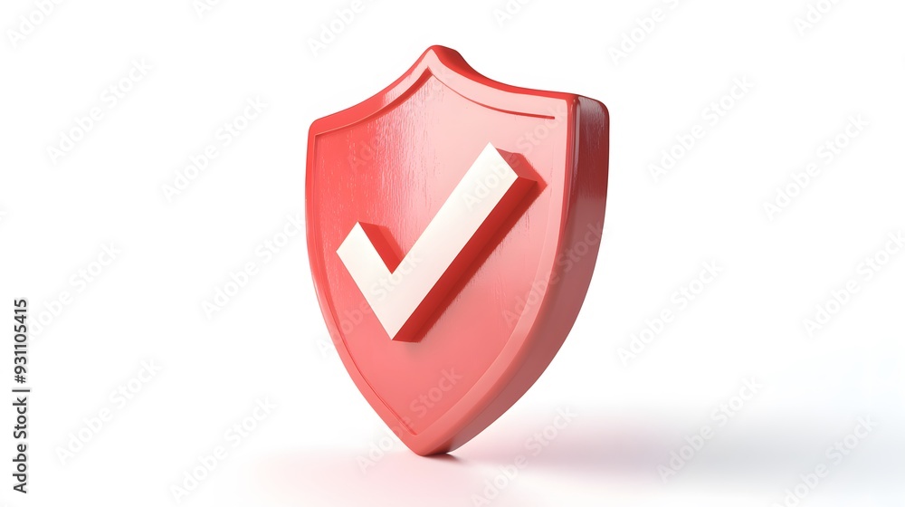 cartoon 3d Icon safety shield check mark perspective . red symbol security safety icon. Checkmark in minimalistic style. 3d vector illustration. white background cartoon 3d Icon safety shield check mark perspective . red symbol security safety icon. Checkmark in minimalistic style. 3d vector illustration. white background