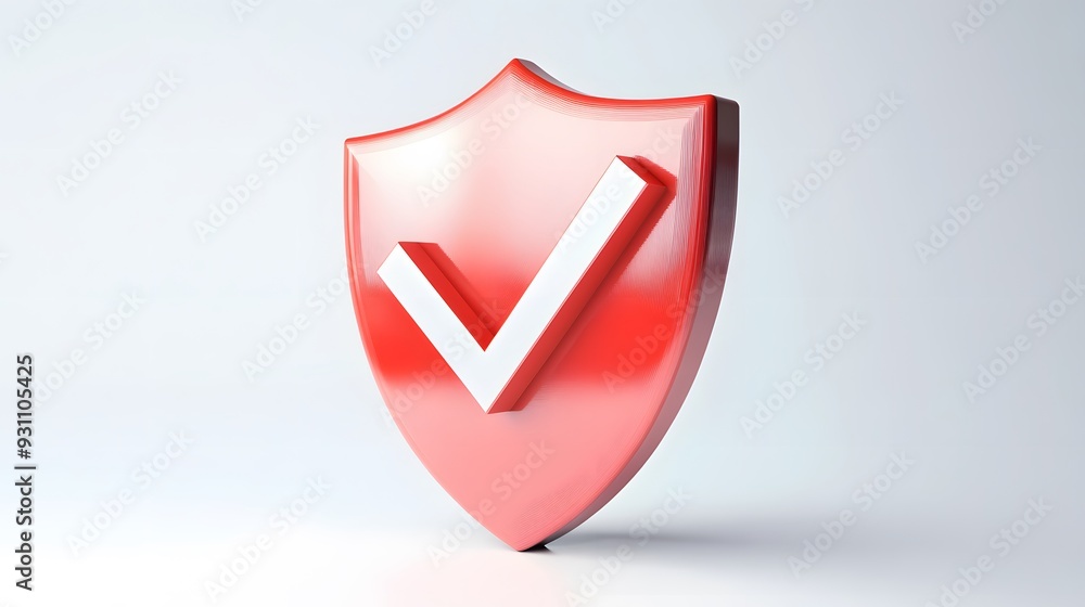 cartoon 3d Icon safety shield check mark perspective . red symbol security safety icon. Checkmark in minimalistic style. 3d vector illustration. white background cartoon 3d Icon safety shield check mark perspective . red symbol security safety icon. Checkmark in minimalistic style. 3d vector illustration. white background